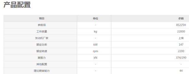 MK网XS225H压路机参数配置 MK网XS225H压路机参数配置