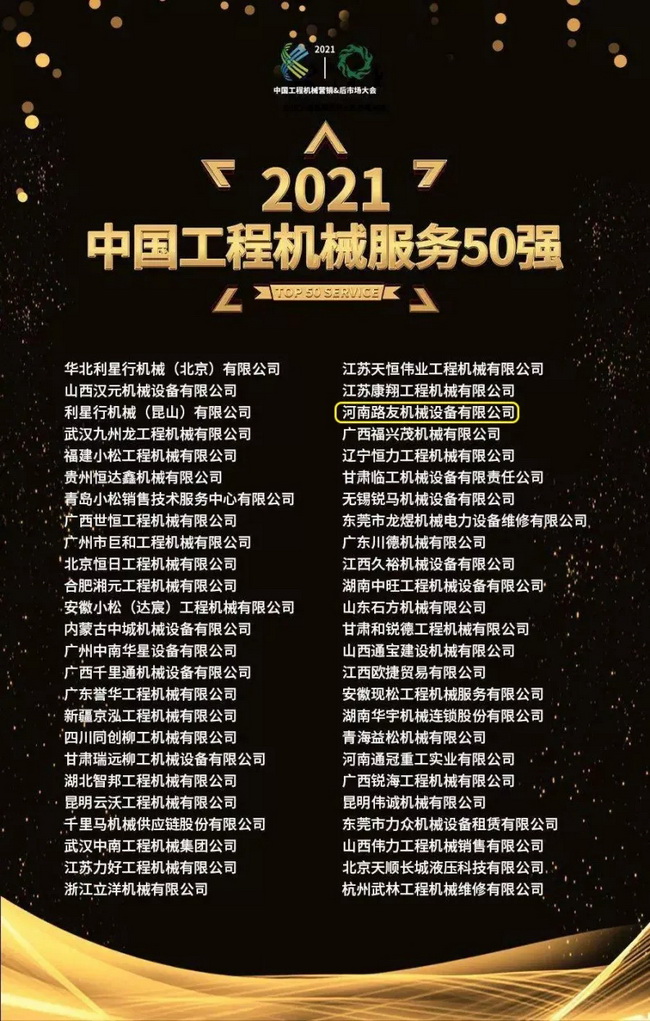中国工程机械年度服务50强榜单 中国工程机械年度服务50强榜单